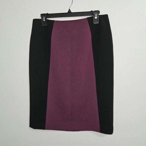 Halogen High Rise Pencil Skirt Black Maroon Colorblock Panel Skirt Size 6 - Picture 1 of 8